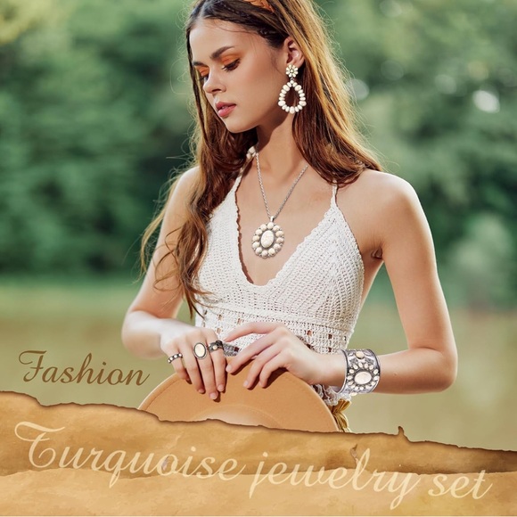 Ecally Bohemian Western Jewelry Turquoise Set